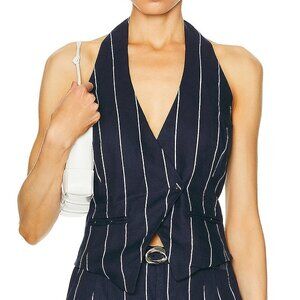 New NICHOLAS Aurelia Asymmetrical Vest in Ink & Milk halter blazer striped blue
